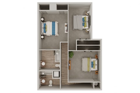 Floor plan for 3 beds, 2 baths, 1325 sqft
