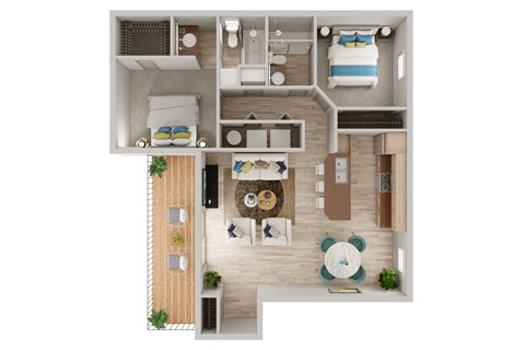 Floor plan for 2 beds, 2 baths, 960 sqft