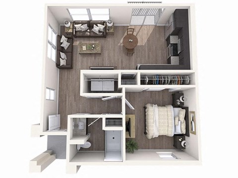 Floor plan for 1 bed, 1 bath, 645 sqft