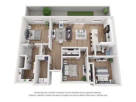 Floor plan for 3 beds, 2 baths, 1355 sqft