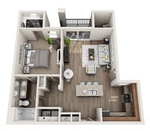 Floor plan for 1 bed, 1 bath, 768 sqft