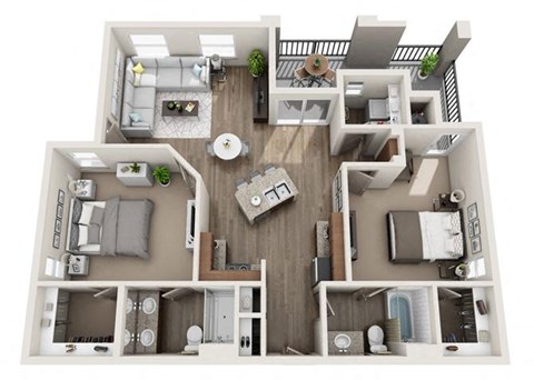 Floor plan for 2 beds, 2 baths, 1134 sqft