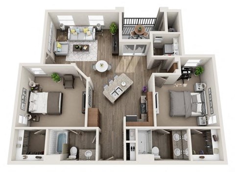 Floor plan for 2 beds, 2 baths, 1134 sqft
