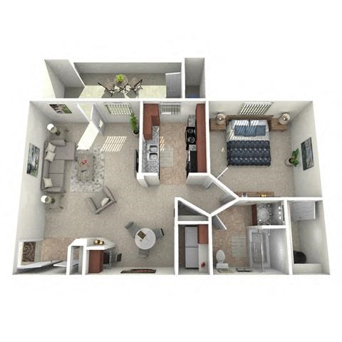 Floor plan for 1 bed, 1 bath, 950 sqft