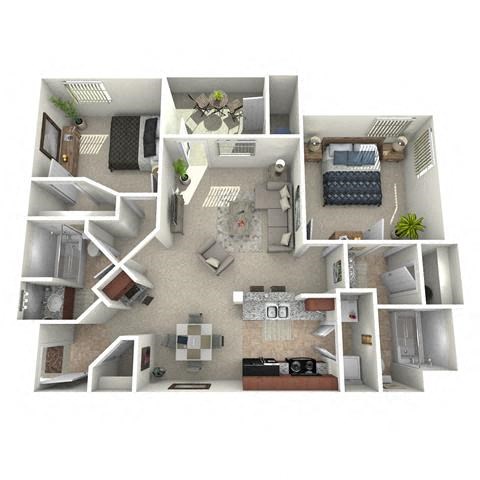 Floor plan for 2 beds, 2 baths, 1060 sqft