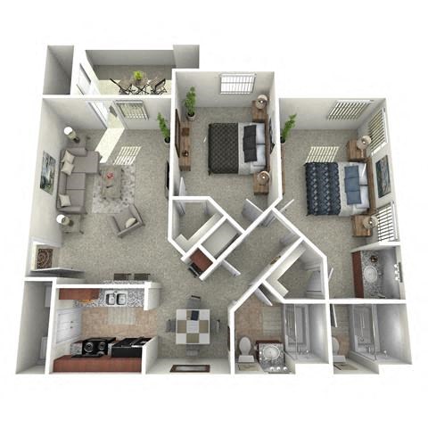 Floor plan for 2 beds, 2 baths, 1240 sqft