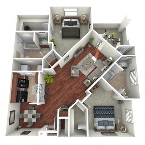 Floor plan for 2 beds, 2 baths, 1415 sqft