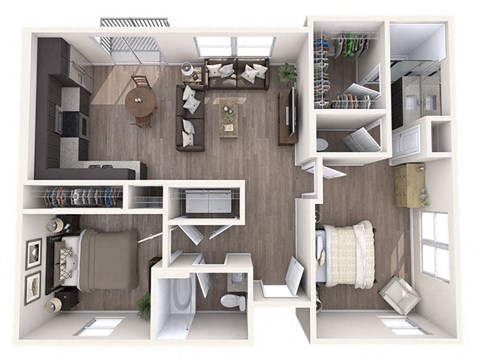 Floor plan for 2 beds, 2 baths, 1028 sqft