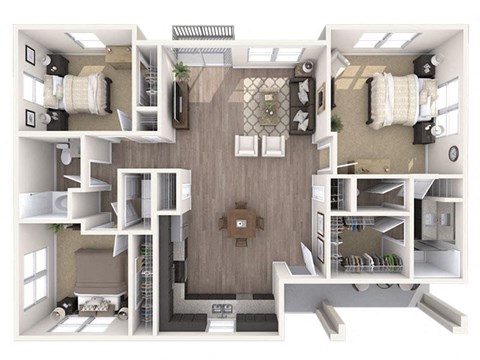 Floor plan for 3 beds, 2 baths, 1295 sqft