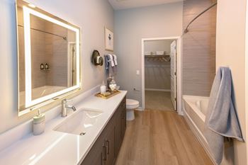Illuminated bathroom mirrors and frameless showers