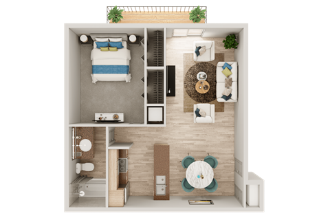 Floor plan for 1 bed, 1 bath, 685 sqft