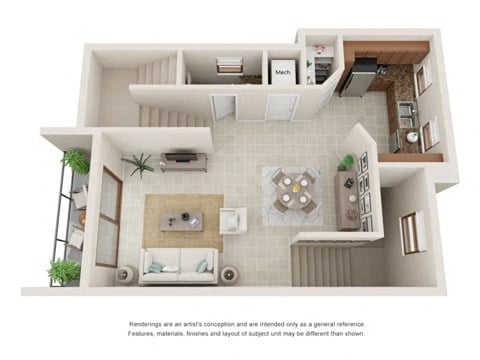 Floor plan for 2 beds, 2.5 baths, 1193 sqft