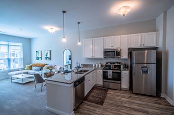 Kitchen with stainless steel appliances