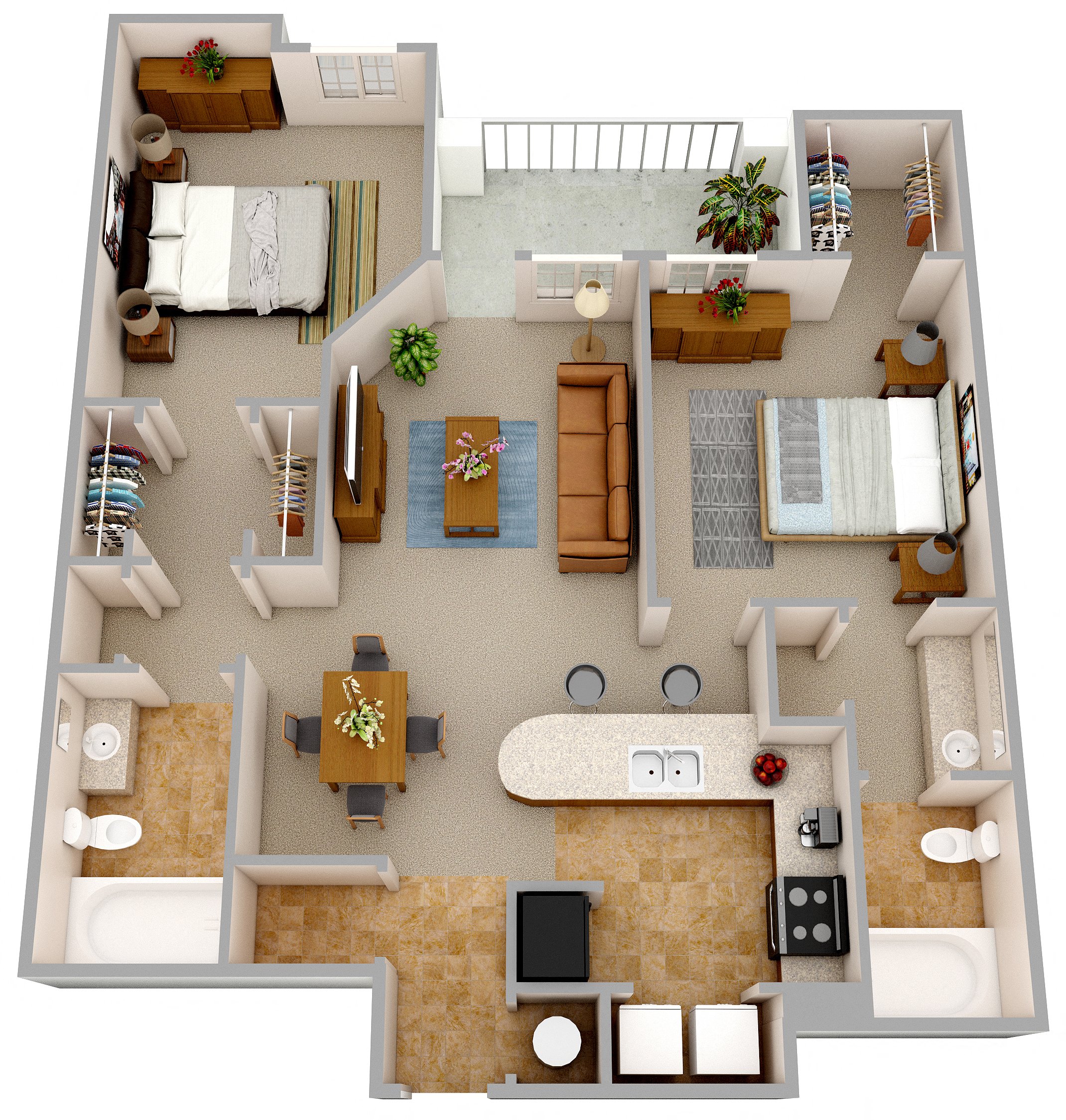 Floor plan for 2 beds, 2 baths, 1170 sqft
