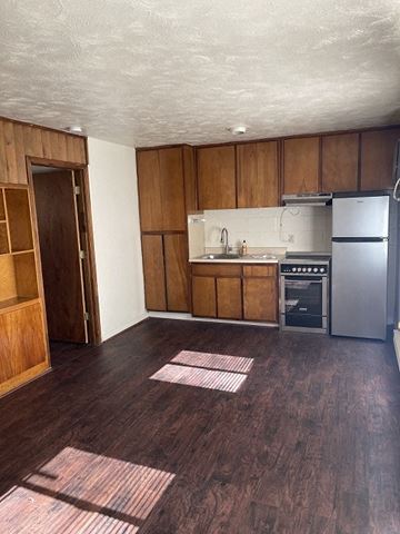 Newport News apartment for rent - an empty kitchen with a stove and a refrigerator