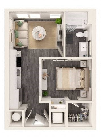 Floor plan for 1 bed, 1 bath, 496 sqft