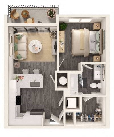 Floor plan for 1 bed, 1 bath, 585 sqft