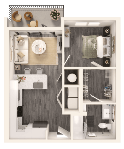 Floor plan for 1 bed, 1 bath, 585 sqft