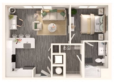 Floor plan for 1 bed, 1 bath, 682 sqft