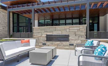Poolside fire place