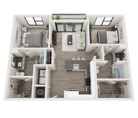 Floor plan for 2 beds, 2 baths, 1027 sqft