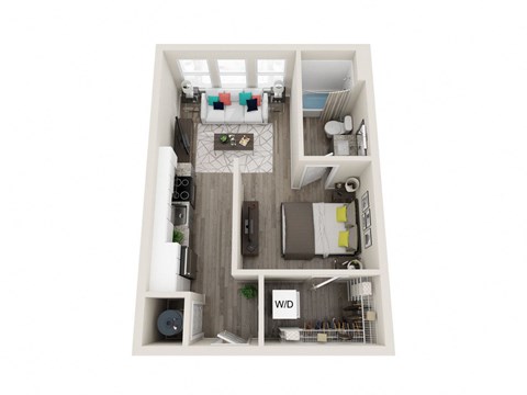 Floor plan for 1 bed, 1 bath, 494 sqft