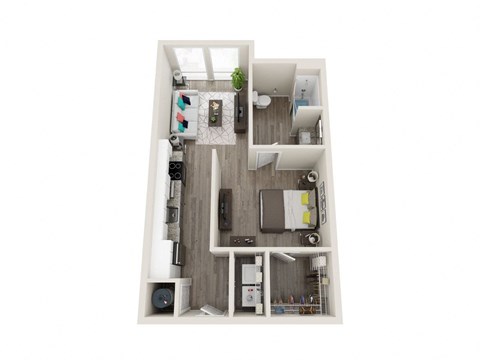 Floor plan for 1 bed, 1 bath, 608 sqft
