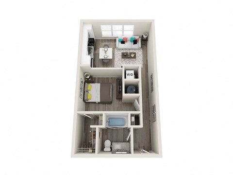 Floor plan for 1 bed, 1 bath, 584 sqft