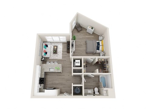 Floor plan for 1 bed, 1 bath, 822 sqft