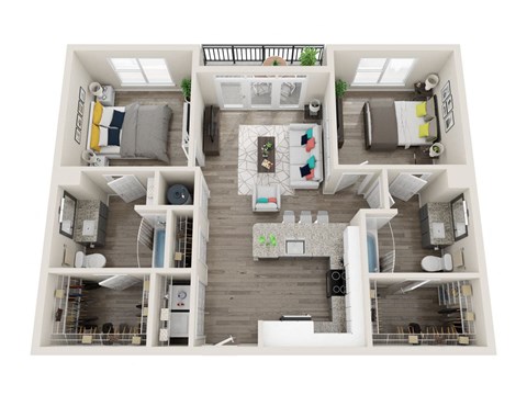 Floor plan for 2 beds, 2 baths, 1052 sqft