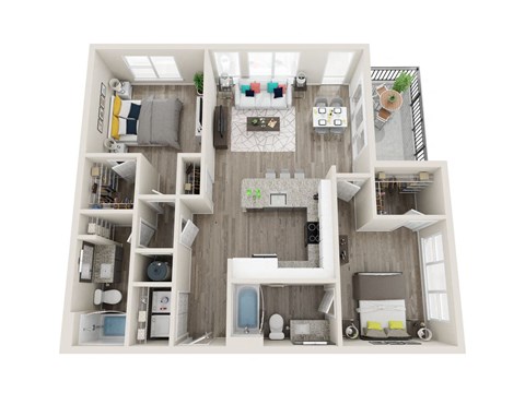 Floor plan for 2 beds, 2 baths, 1107 sqft