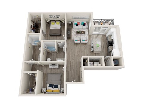 Floor plan for 2 beds, 2 baths, 1036 sqft
