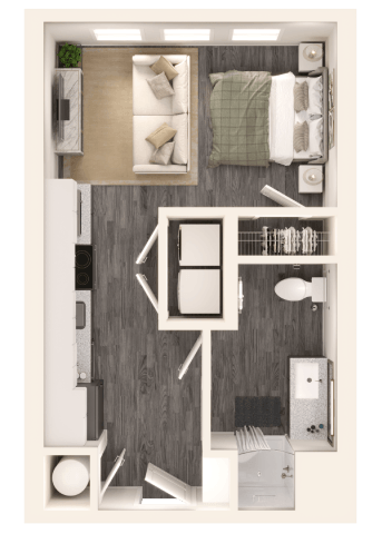 Floor plan for studio, 1 bath, 412 sqft