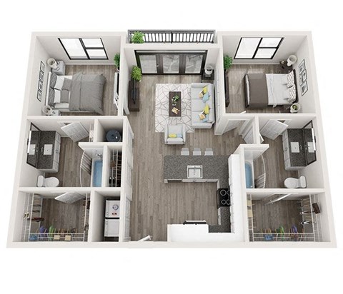 Floor plan for 2 beds, 2 baths, 1027 sqft