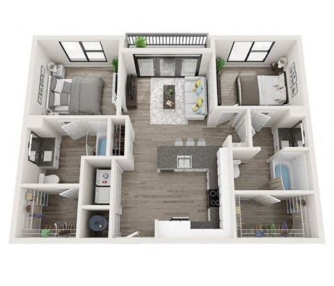 Floor plan for 2 beds, 2 baths, 1027 sqft