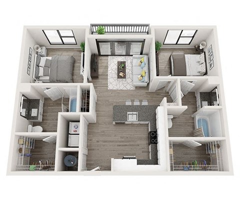 Floor plan for 2 beds, 2 baths, 1027 sqft