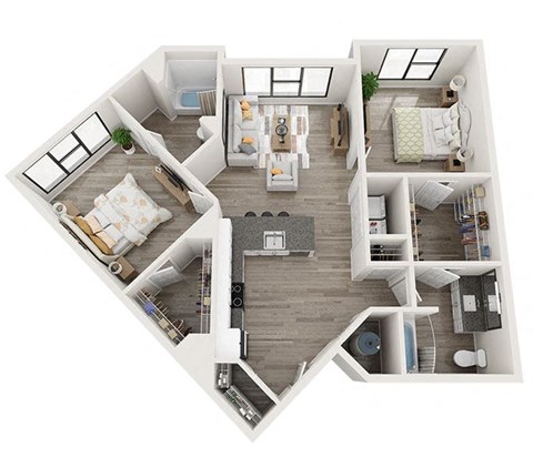 Floor plan for 2 beds, 2 baths, 1134 sqft