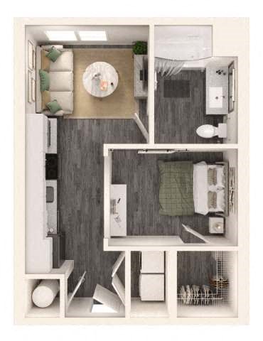 Floor plan for 1 bed, 1 bath, 496 sqft