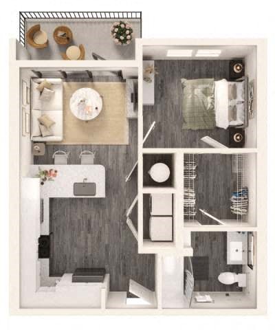 Floor plan for 1 bed, 1 bath, 585 sqft