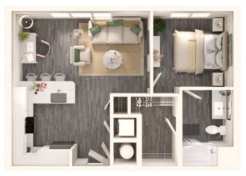 Floor plan for 1 bed, 1 bath, 682 sqft