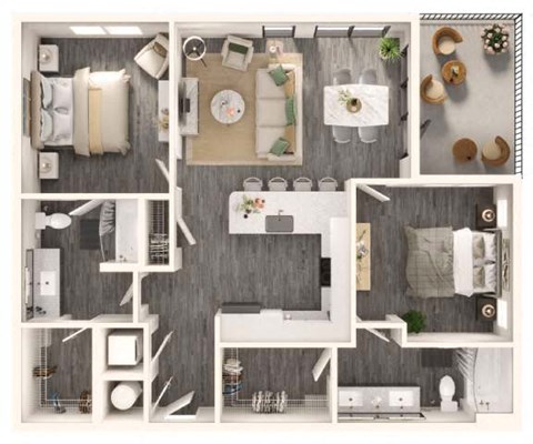 Floor plan for 2 beds, 2 baths, 1151 sqft