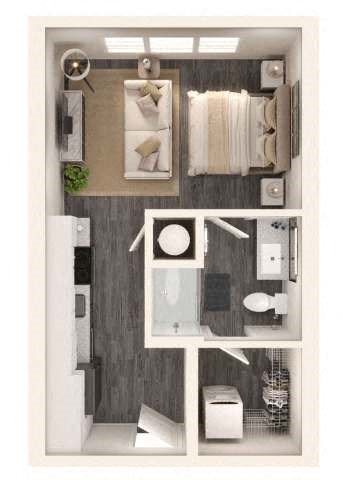 Floor plan for studio, 1 bath, 412 sqft