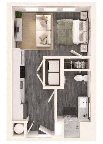 Floor plan for studio, 1 bath, 412 sqft