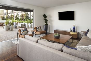 Living room with a grey couch