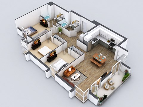 Floor plan for 3 beds, 2 baths, 1513 sqft