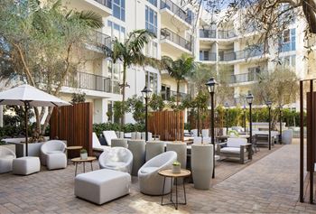 Patio area with white furniture