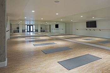 Yoga studio with wooden floors