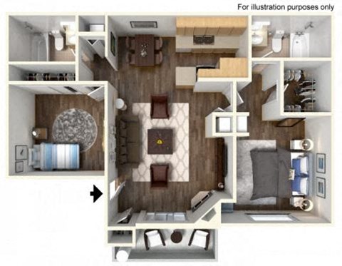 Floor plan for 2 beds, 2 baths, 1056 sqft