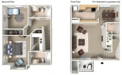 Floor plan for 2 beds, 2.5 baths, 1209 sqft