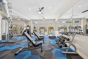 Scottsdale apartment for rent - A gym with a variety of equipment including weights and benches.